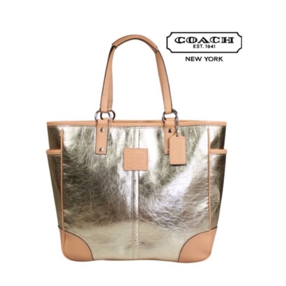 Coach Handbags - Vintage Coach Metallic Silver and Tan Leather Tote